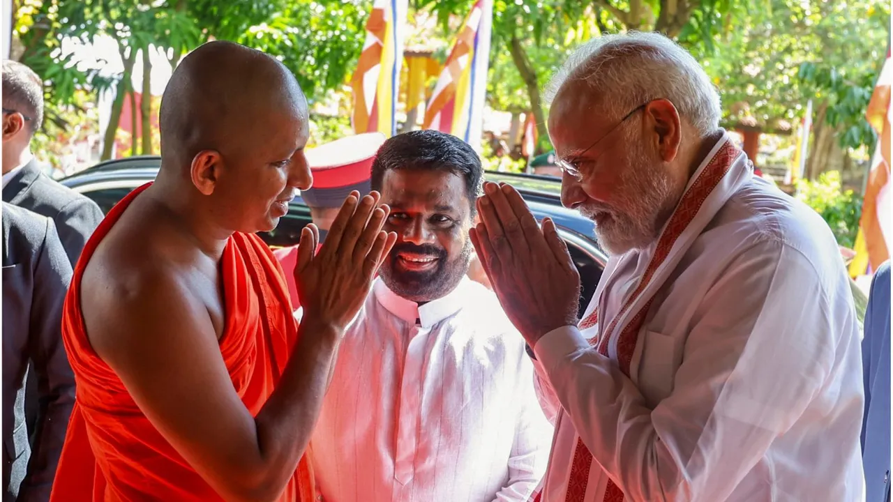 Narendra Modi with bhudhist monk in SriLanka