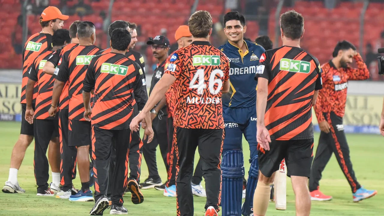 Shubman Gill greets Sunrisers Hyderabad after Gujarat Titans beat them in Hyderabad on Sunday, April 6, 2025.