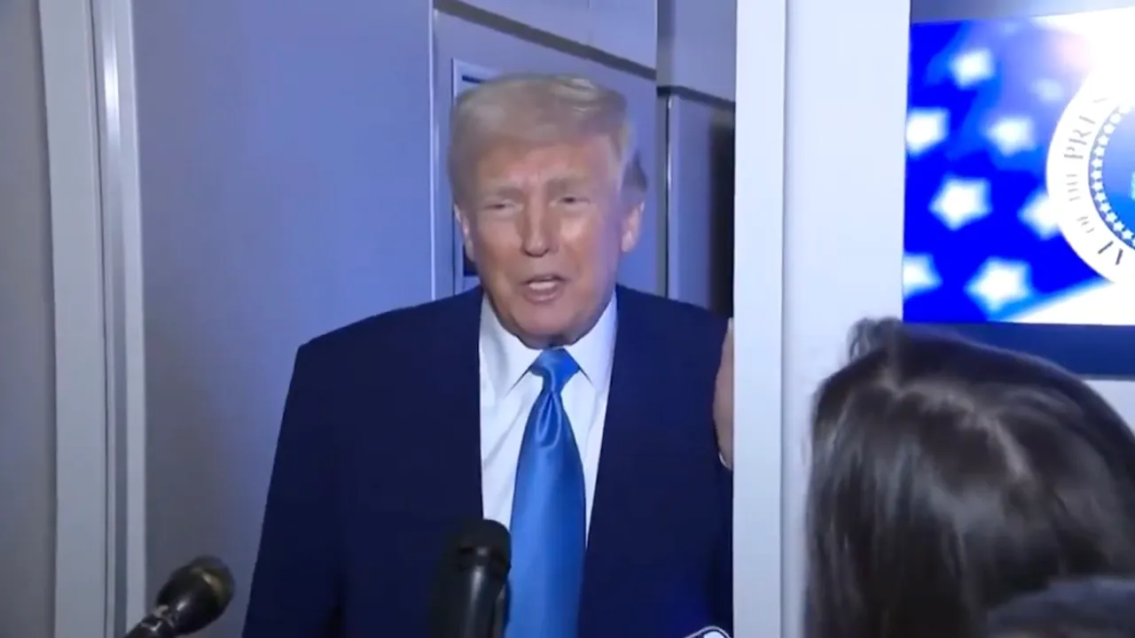 Donald Trump speaks to reporters aboard Air Force One in Florida on Sunday, April 6, 2025.