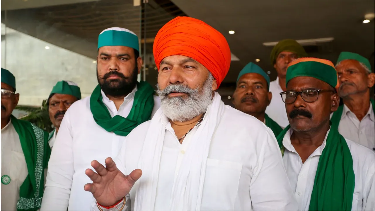  Bharatiya Kisan Union (BKU) National Spokesperson Rakesh Tikait interacts with the media in Prayagraj