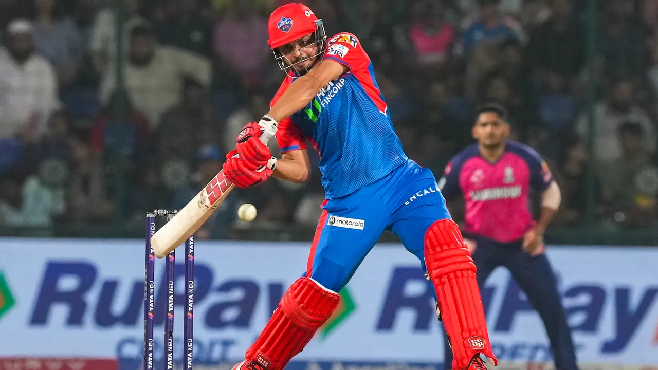 DC's Ashutosh Sharma plays a shot during an IPL match against Rajasthan Royals at Arun Jaitley Stadium in New Delhi on Wednesday, April 16, 2025. 
