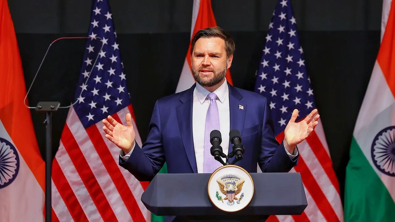 US Vice President  JD Vance addresses a gathering in Jaipur on Tuesday, April 22, 2025.