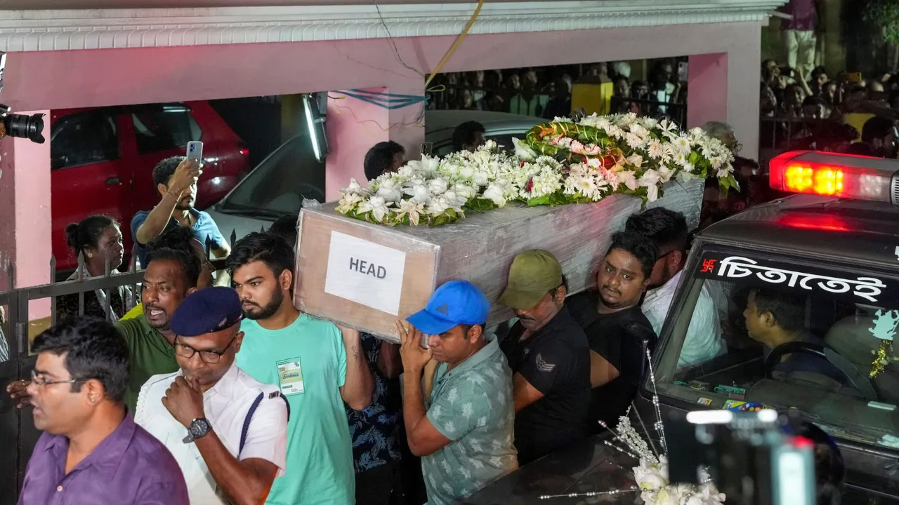 Mortal remains of Bitan Adhikari, who was killed in the Pahalgam terror attack, being brought to his residence, in Kolkata.