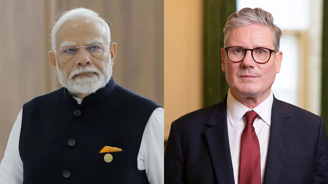 (L) PM Narendra Modi, (R) UK PM Keir Starmer