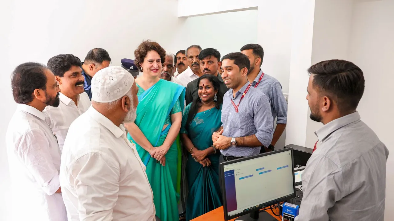 Congress MP Priyanka Gandhi Vadra during a visit at the Post Office Passport Seva Kendra at Kalpetta, in Wayanad.