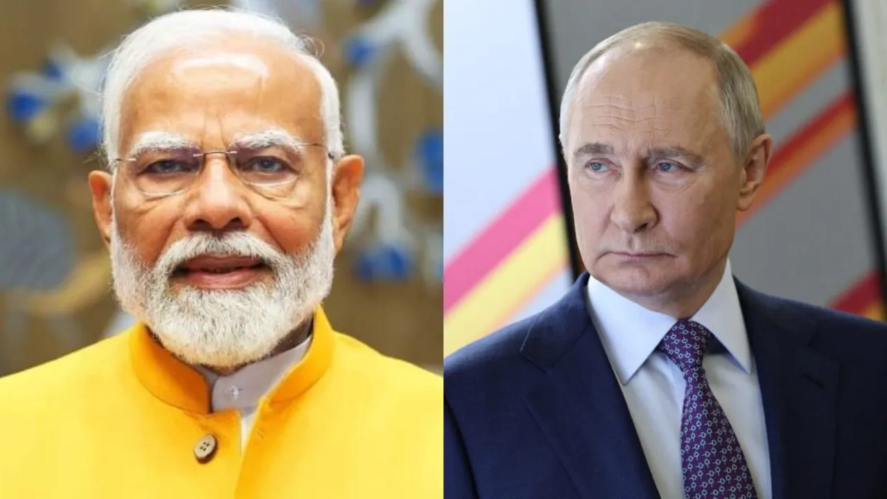 PM Narendra Modi (L), Vladimir Putin (R)
