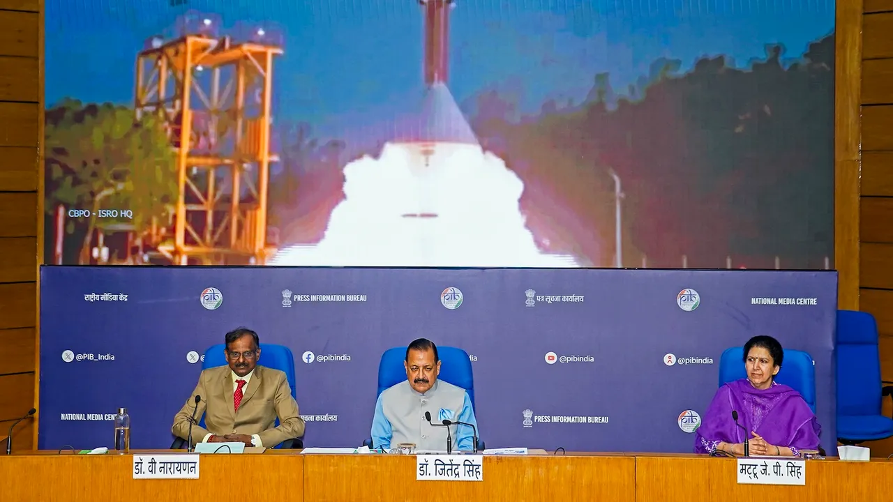 Jitendra Singh interacts with the media during Updates on Gaganyaan Programme, at National Media Centre in New Delhi on Tuesday, May 6, 2025.