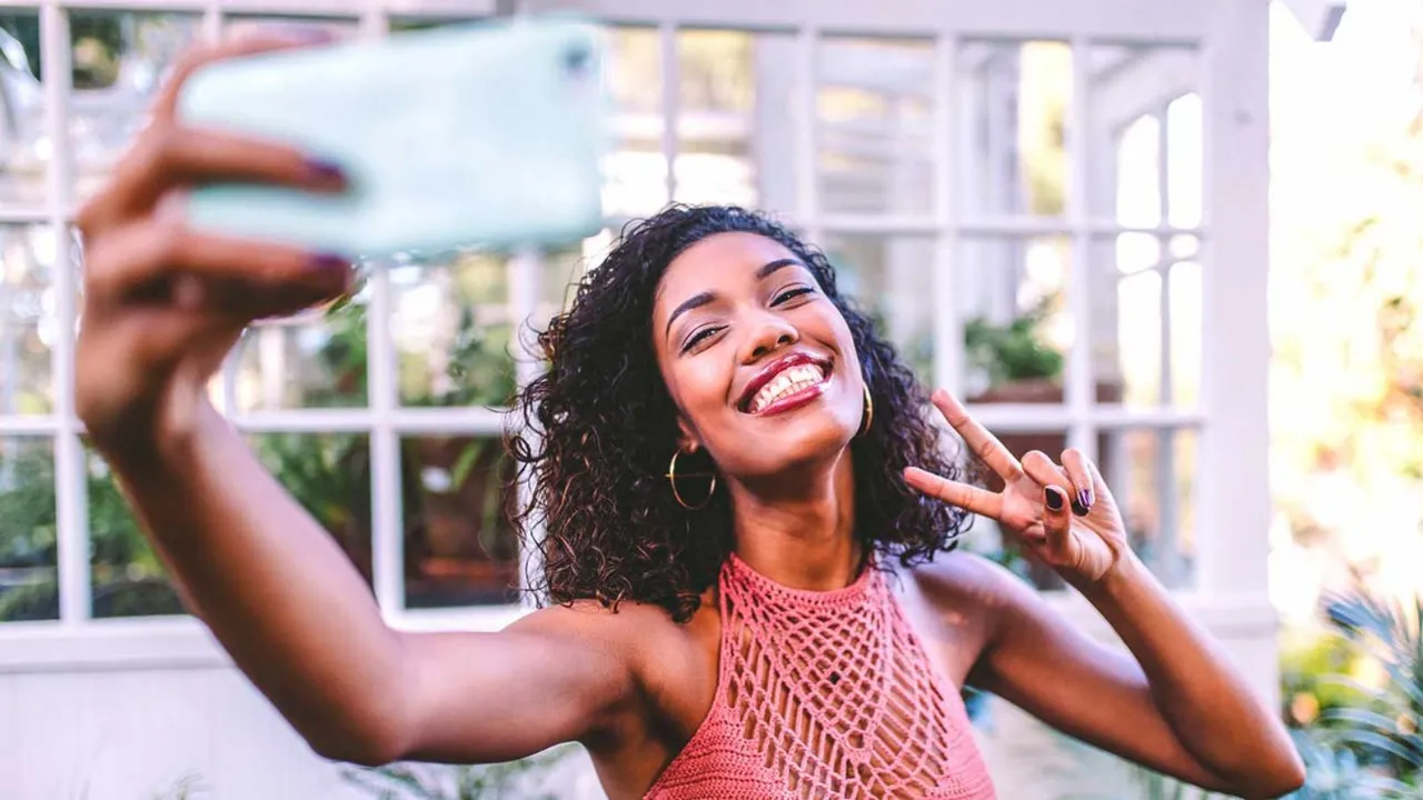 Girl Taking Selfie Camera Beauty Apps Social Media Internet