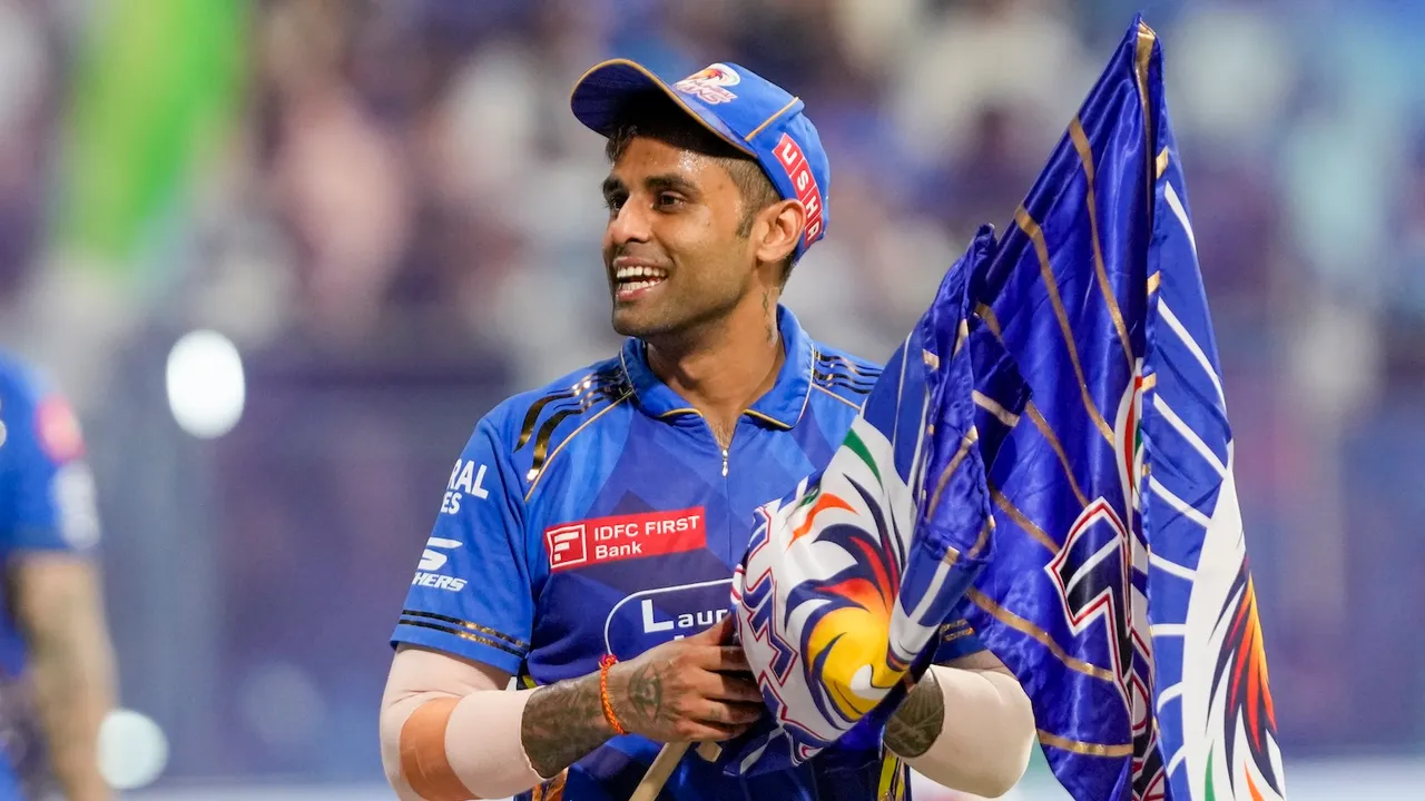 Mumbai Indians' Suryakumar Yadav after beating Delhi Capitals at the Wankhede Stadium in Mumbai on Wednesday, May 21, 2025