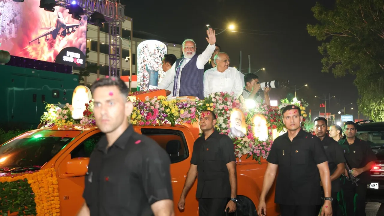 Prime Minister Narendra Modi holds roadshow in Ahmedabad on Monday, May 26, 2025.