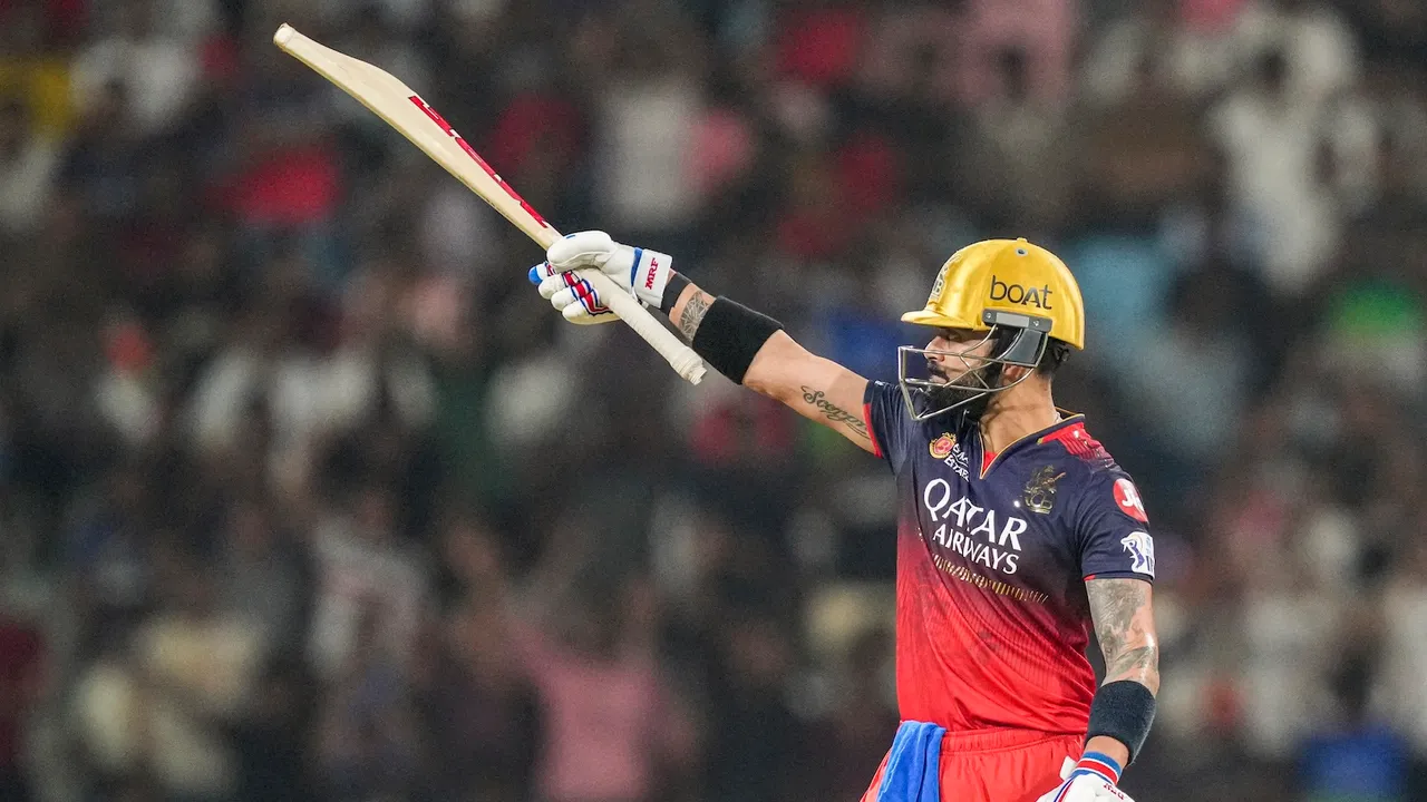 Royal Challengers Bengaluru's batter Virat Kohli celebrates his half century against Lucknow Super Giants at Bharat Ratna Shri Atal Bihari Vajpayee Cricket Stadium in Lucknow on Tuesday, May 27, 2025.