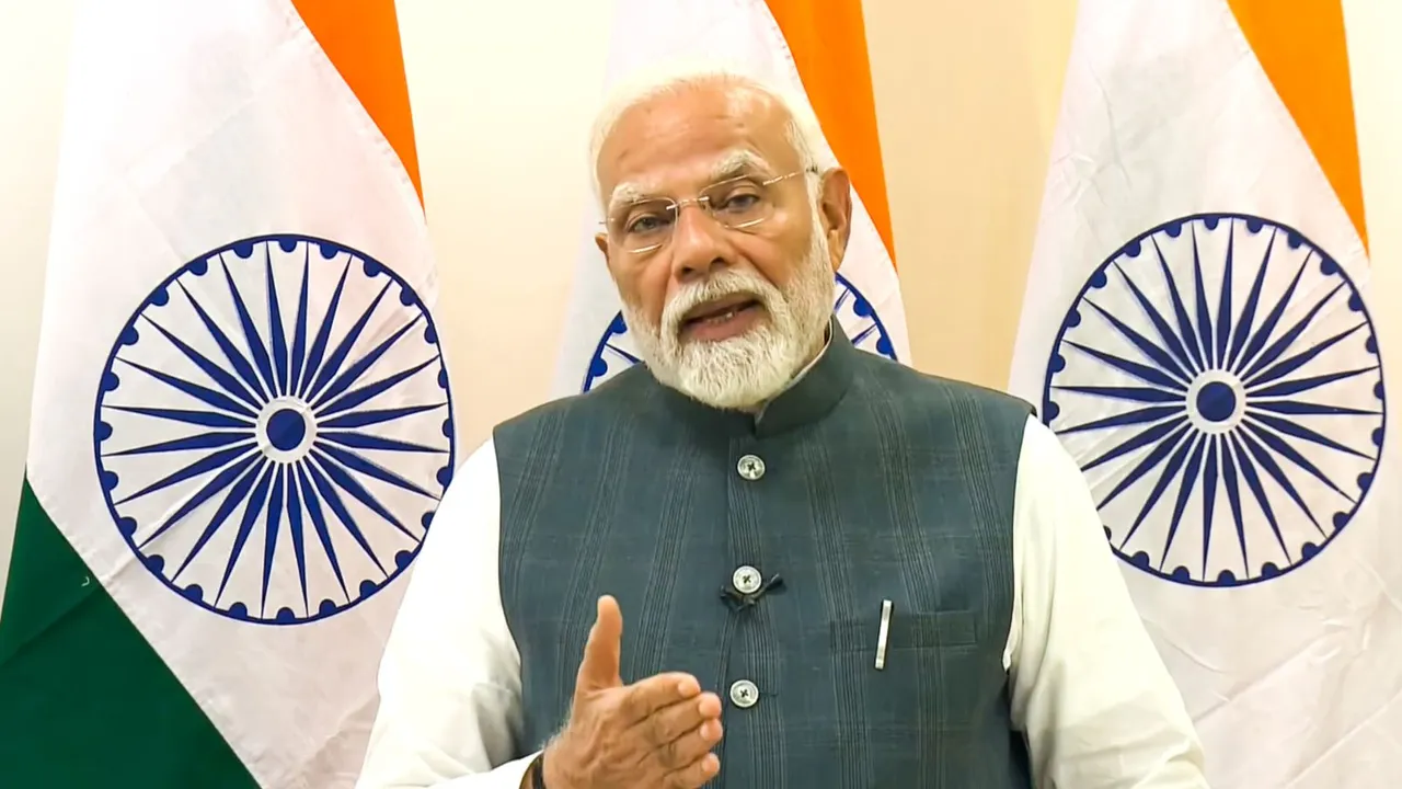  Prime Minister Narendra Modi addresses the Sikkim@50 programme via video conferencing from Bagdogra (West Bengal). 