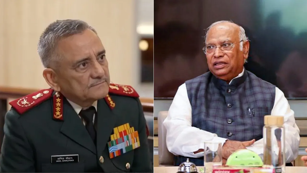 Chief of Defence Staff Anil Chauhan and Congress President Mallikarjun Kharge 