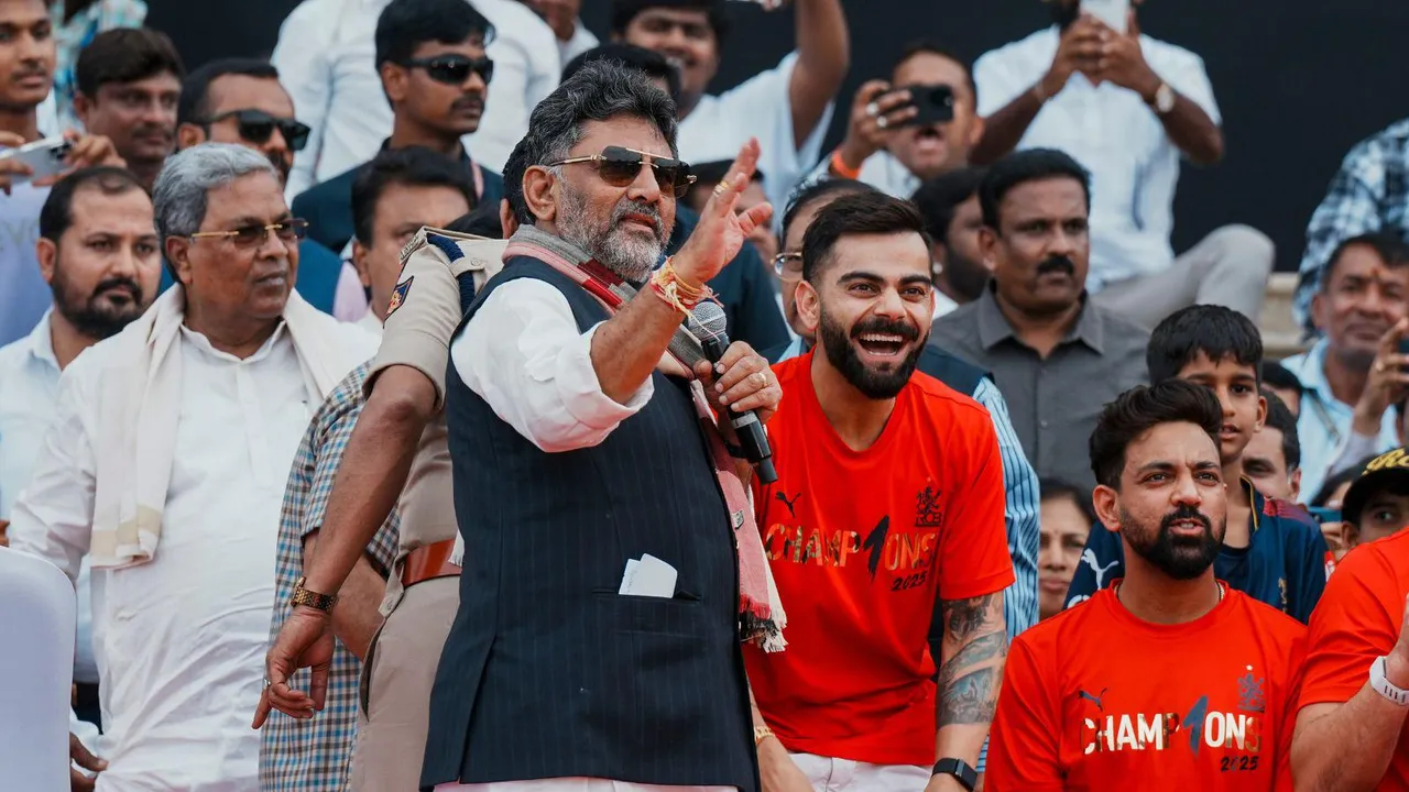 D K Shivakumar Virat Kohli Karnataka RCB Bengaluru Stampede Chinnaswamy