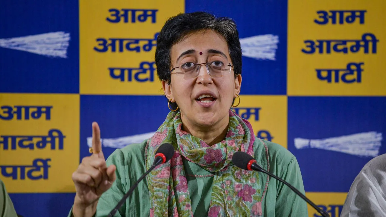 Leader of Opposition in the Delhi Assembly and AAP leader Atishi addresses a press conference, in New Delhi.