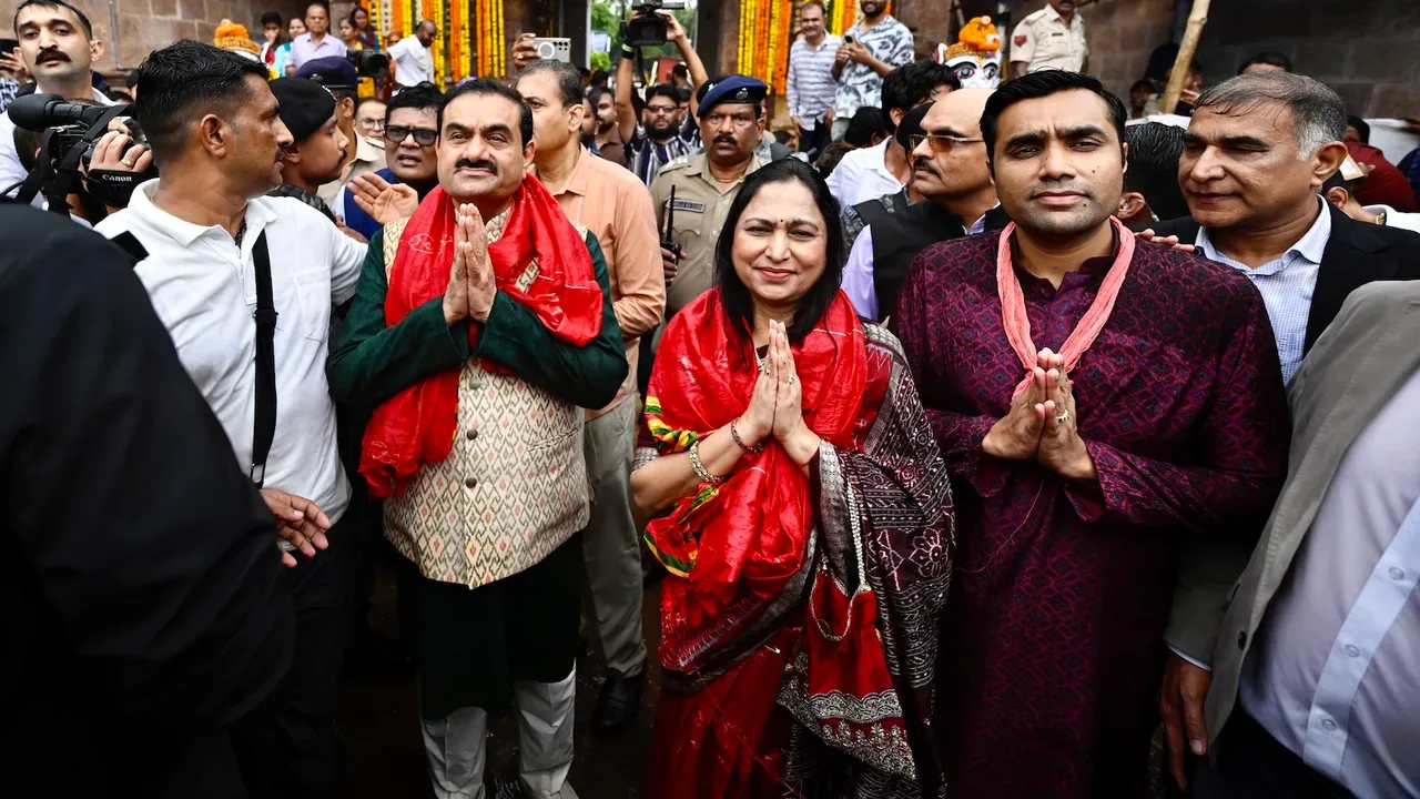 Gautam Adani with wife Priti Adani during the annual 'Rath Yatra' festival celebration, in Puri, Odisha, Saturday, June 28, 2025.