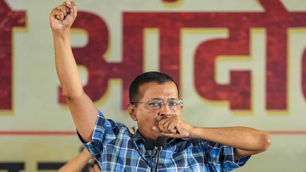 Arvind Kejriwal during a protest rally at Jantar Mantar, in New Delhi, Sunday, June 29, 2025.