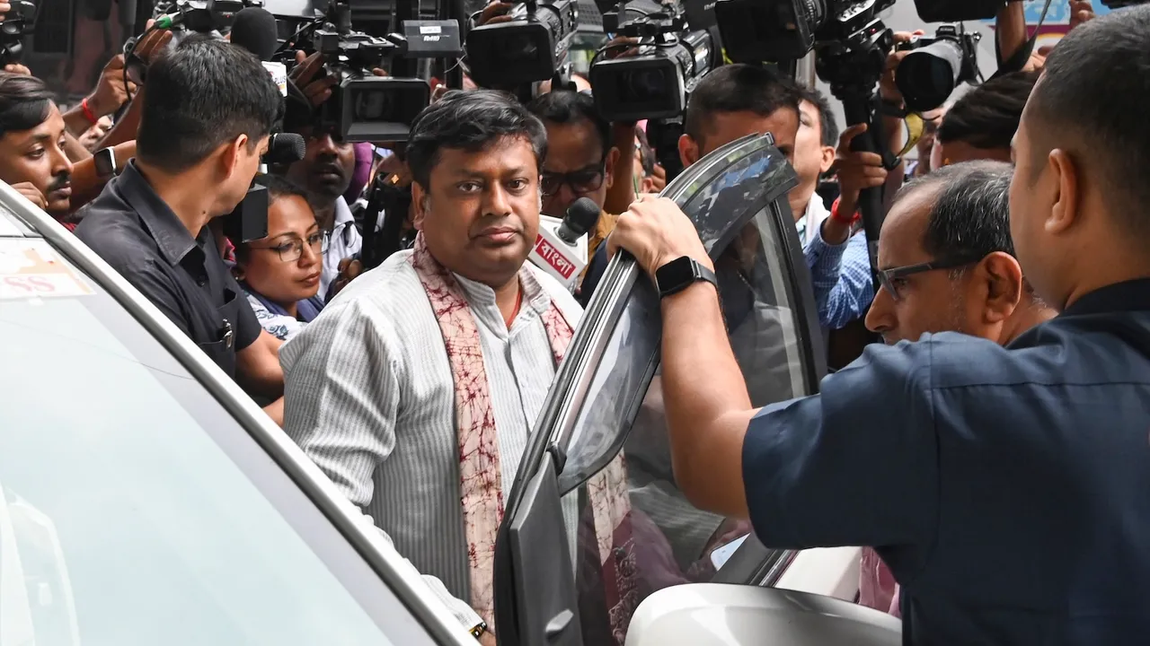 Sukanta Majumdar arrives to join the party's protest against the alleged gang-rape of a girl student of a law college, in Kolkata, West Bengal, Saturday, June 28, 2025.