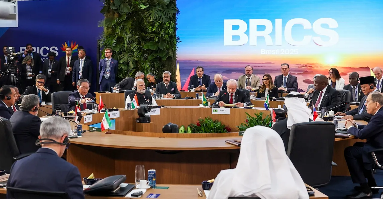 Prime Minister Narendra Modi attends a session during the 17th annual BRICS Summit, in Rio de Janeiro, Brazil on Sunday, July 7, 2025.