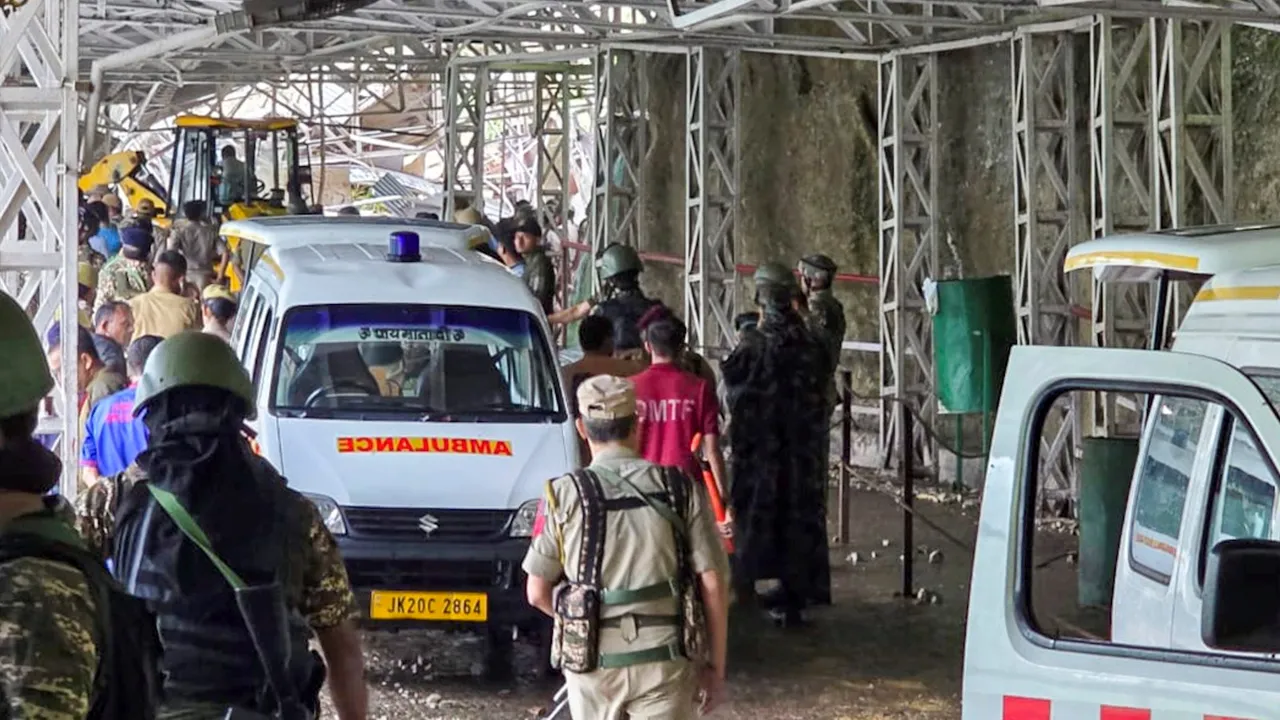 Rescue operation underway after a landslide struck the old track to the Vaishno Devi shrine, in Reasi district of Jammu and Kashmir, Monday, July 21, 2025.