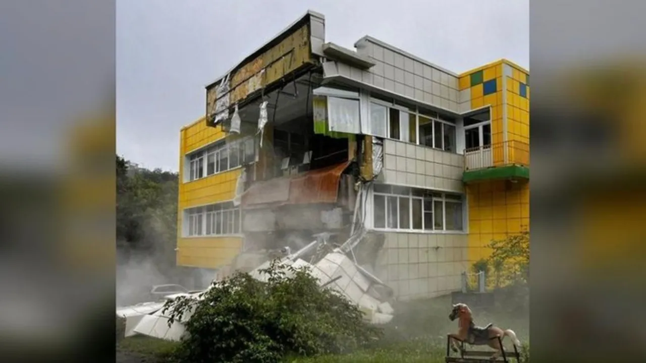 First images of a kindergarten in Russia after walls collapsed from earthquake on Wednesday, July 30, 2025.