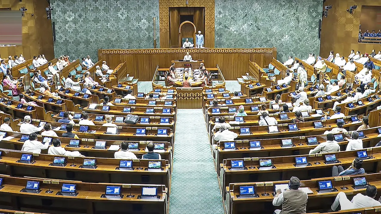 Lok Sabha Speaker Om Birla conducts proceedings in the House during the Monsoon session of Parliament, in New Delhi, Friday, Aug. 8, 2025.
