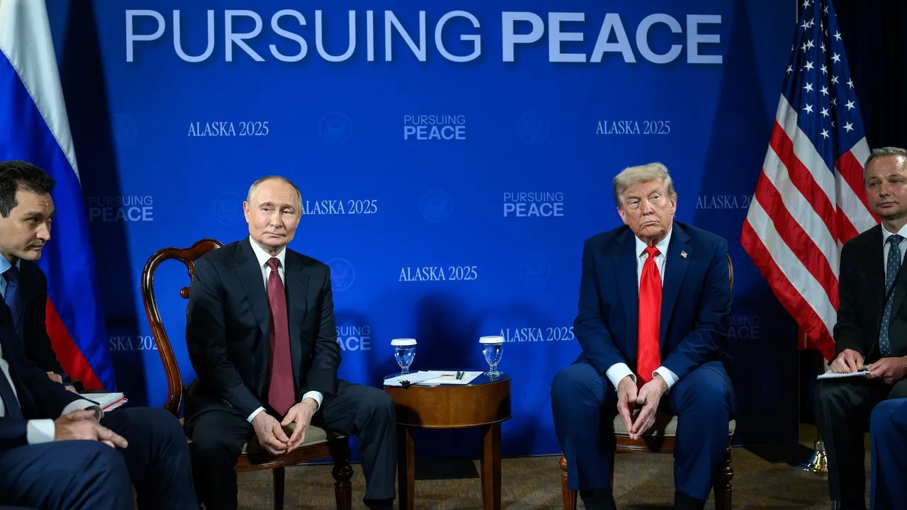 President Vladimir Putin with President Donald Trump after their meeting in Alaska on Friday, August 15, 2025.