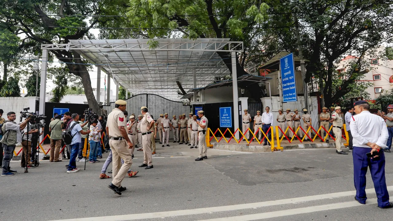 Police personnel outside Delhi CM Rekha Gupta's residence