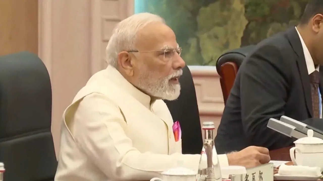Narendra Modi addresses during bilateral meeting with Xi Jinping on Sunday, August 31, 2025.