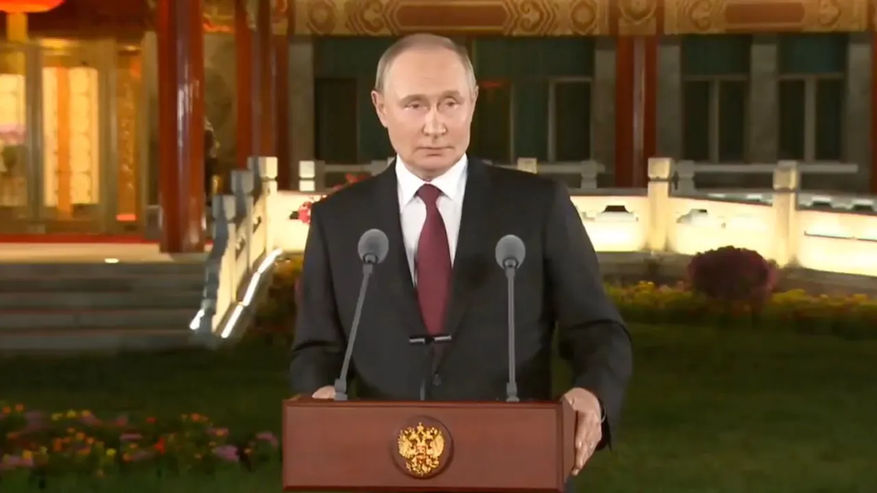 Vladimir Putin addresses a news conference in Beijing on Wednesday, Sept 3, 2025.