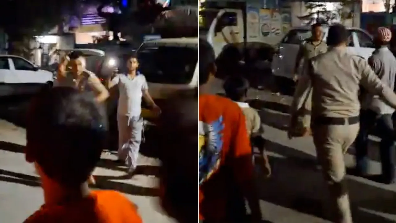 People beat police personnel during unauthorised "I Love Mohammad" procession in Kashipur, Udham Singh Nagar district of Uttarakhand on Sept 22, 2025.