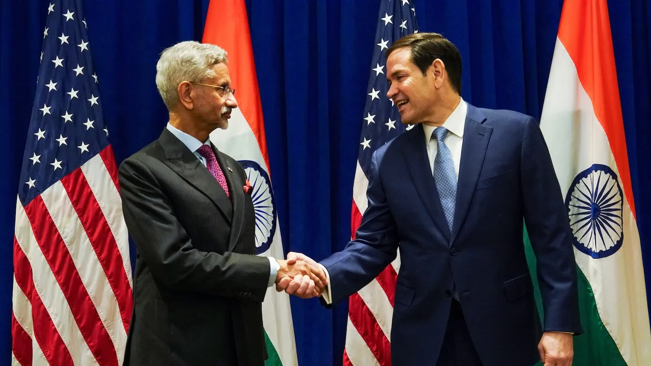U.S. Secretary of State Marco Rubio shakes hands with Indian External Affairs Minister S. Jaishankar at the Lotte New York Palace Hotel on the sidelines of the 80th United Nations General Assembly at the United Nations headquarters, Monday, Sept. 22, 2025. AP/PTI