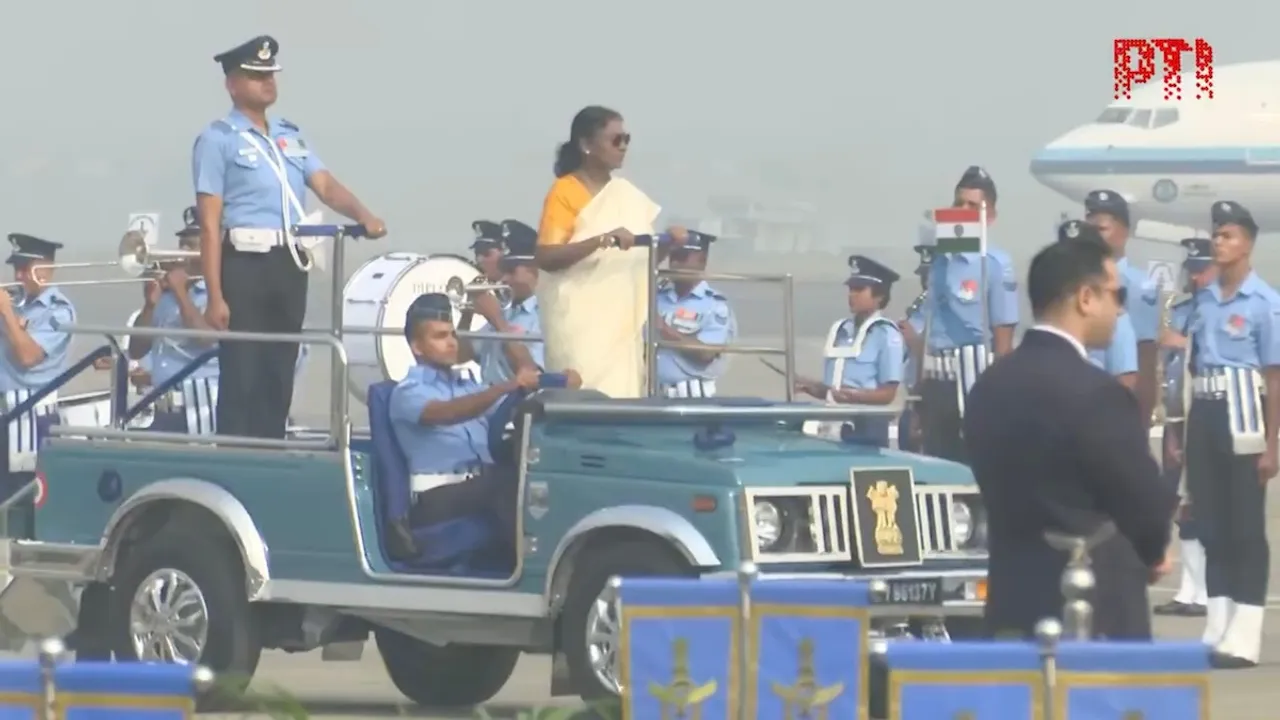 President Droupadi Murmu inspects guard of honour at Ambala air base. The President will take a sortie in Rafale fighter jet from Ambala Air Force base today.