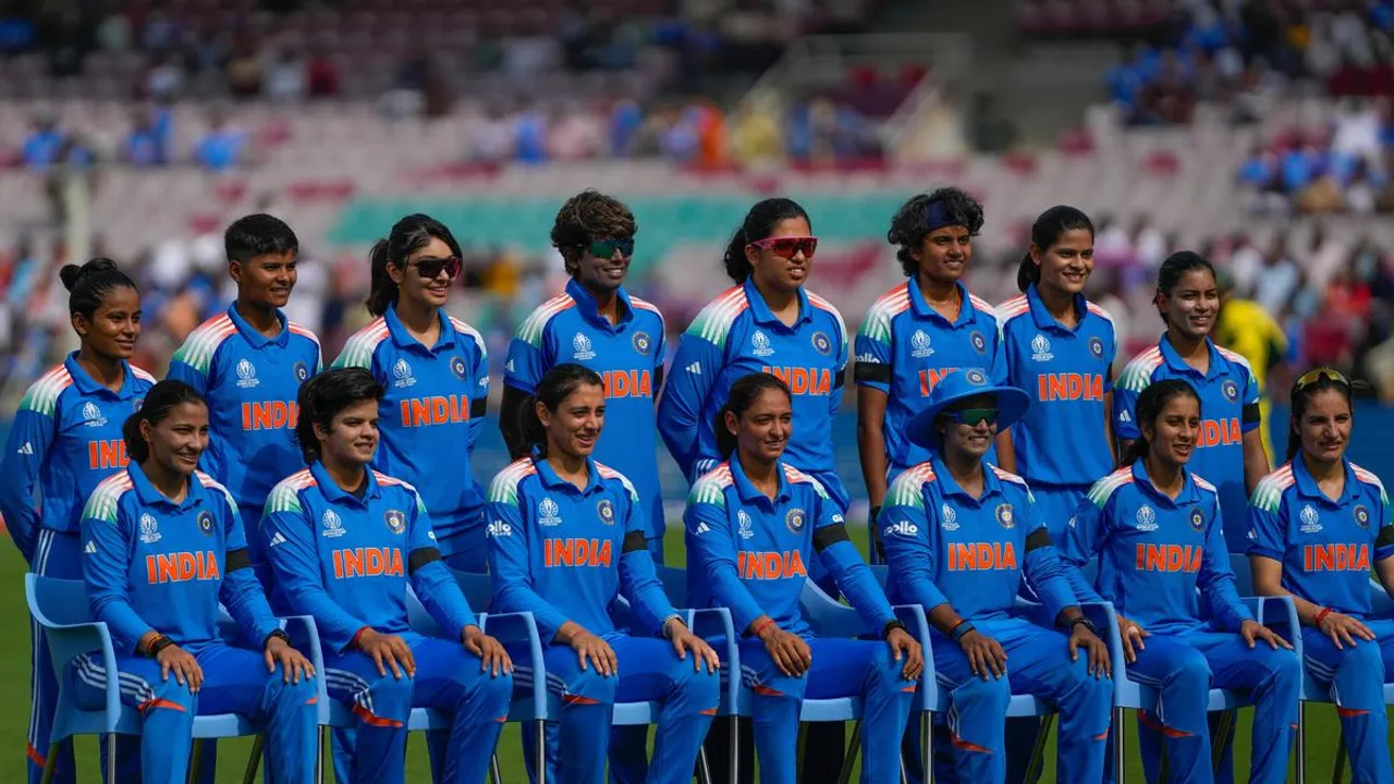 Indian cricket team wears black band in Navi Mumbai during the semi-final match against Australia in ICC Women's Cricket World Cup being played in Navi Mumbai on Thursday, Oct 30, 2025.