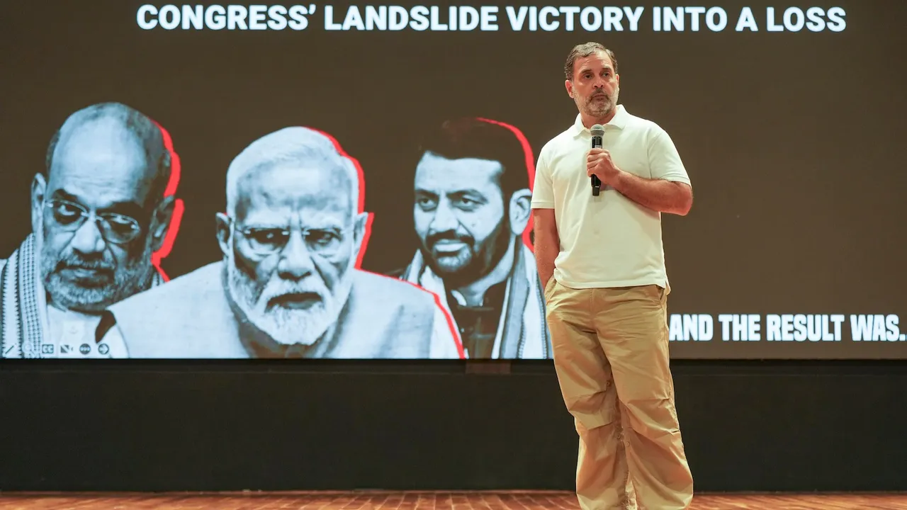 LoP in the Lok Sabha and Congress leader Rahul Gandhi addresses a press conference, in New Delhi, Wednesday, Nov. 5, 2025.