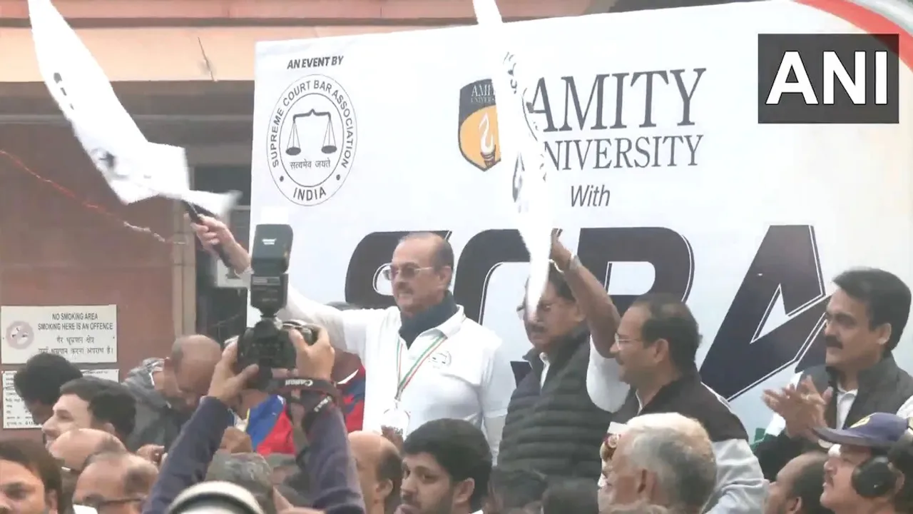 Chief Justice of India B R Gavai flags off walkathon for lawyers in New Delhi on Sunday, November 9, 2025.