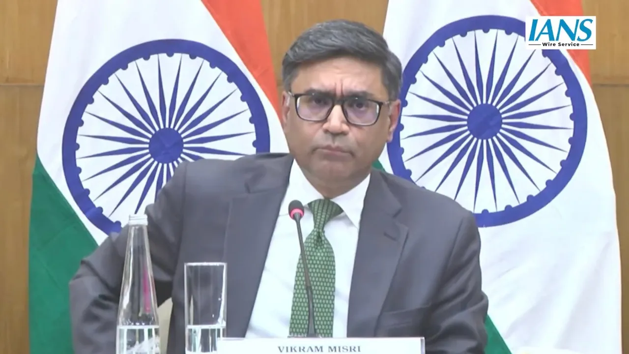Foreign Secretary Vikram Misri addresses media in New Delhi on December 5, 2025.