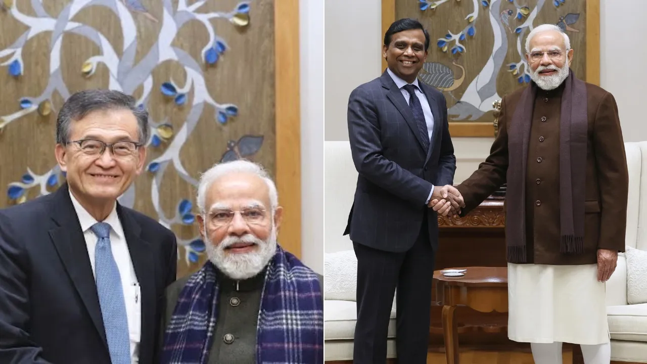 Prime Minister Narendra Modi with Lip Bu Tan and Ravi Kumar S