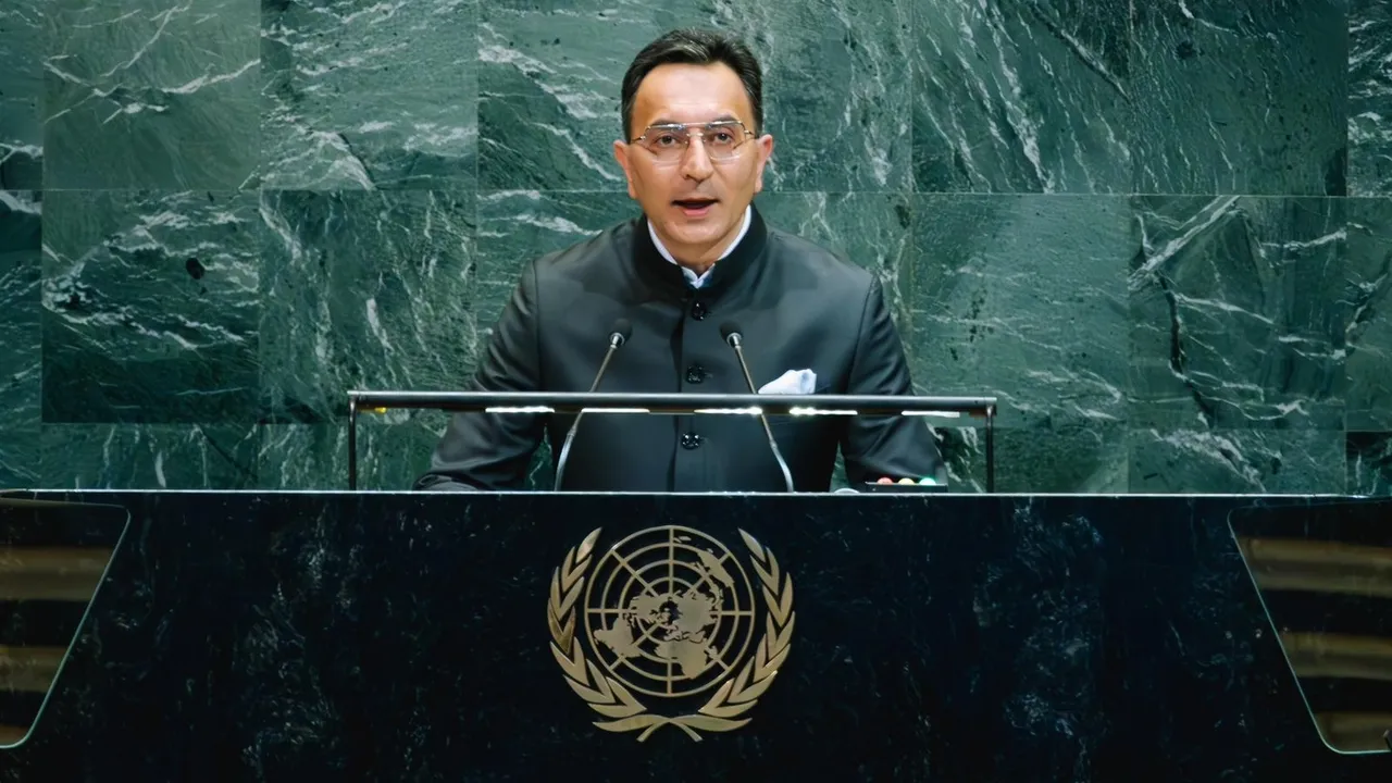 Jitin Prasada addresses the high-level meeting of WSIS+20 in the United Nations General Assembly on Tuesday, Deceber 16, 2025.