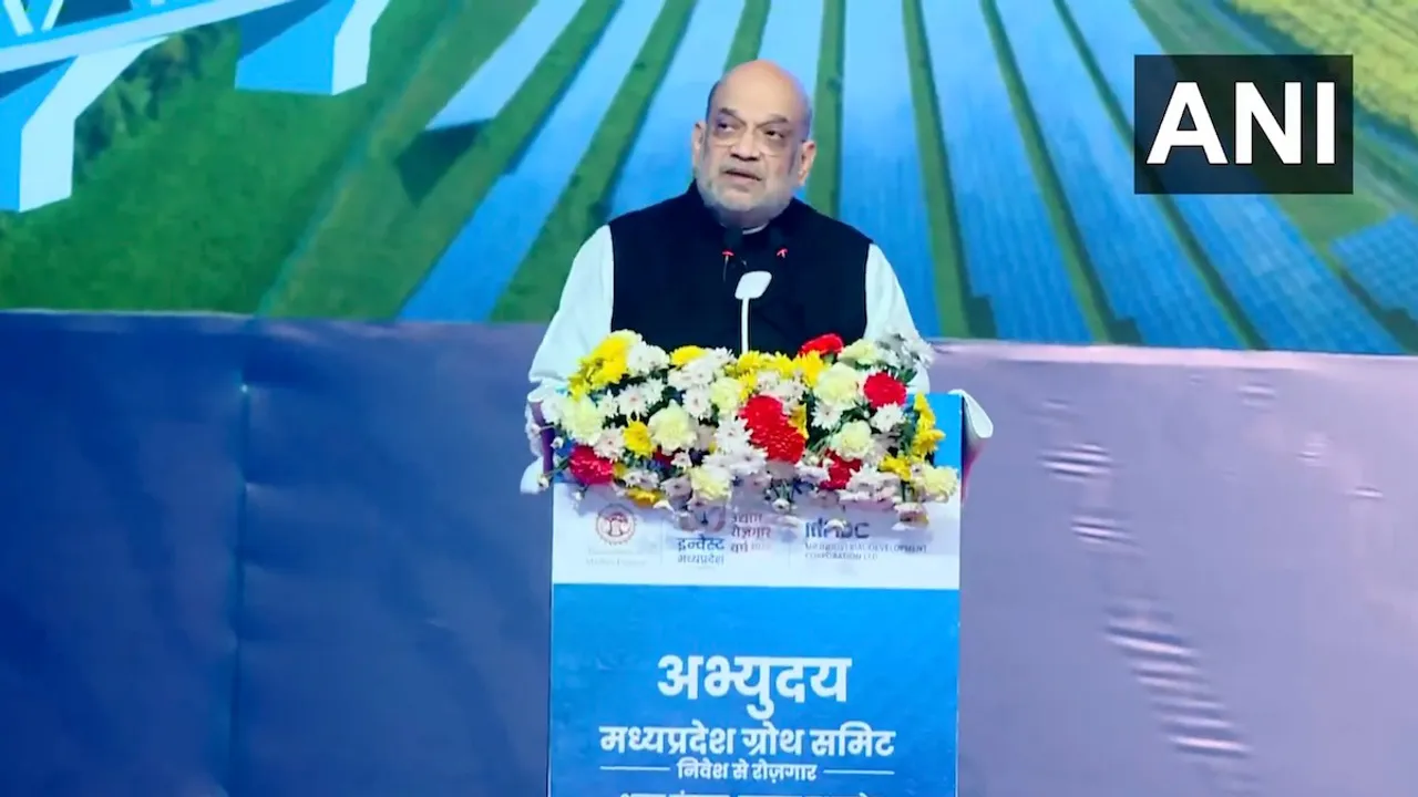 Union Home Minister Amit Shah addresses the 'Abhyudaya Madhya Pradesh Growth Summit' in Gwalior on Thursday, December 25, 2025.