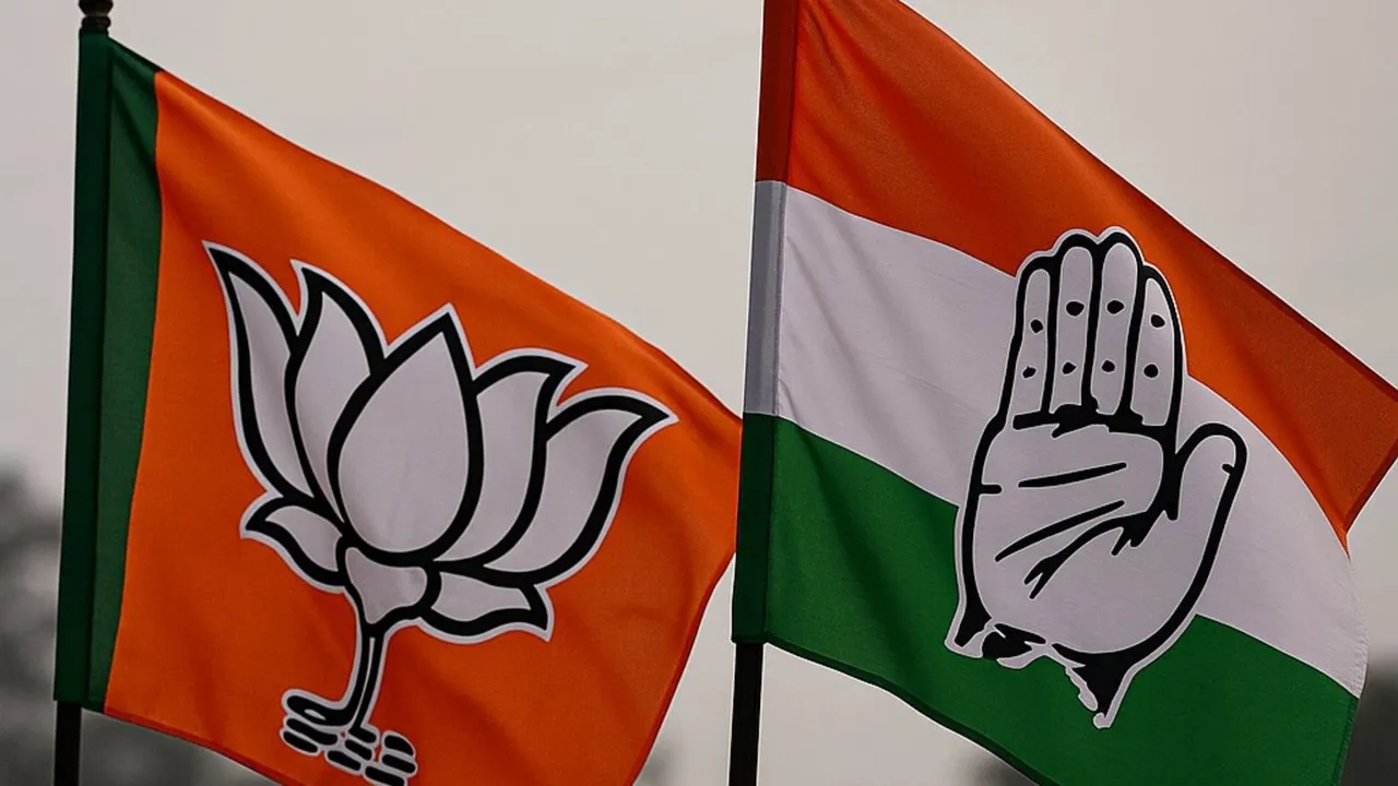 BJP Congress Flags BJP vs Congress