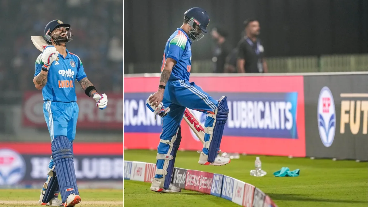 Virat Kohli returns to pavilion after his dismissal by New Zealand's Kyle Jamieson during the first ODI cricket match of a series between India and New Zealand, at Kotambi Stadium, in Vadodara, Gujarat, Sunday, Jan. 11, 2026.