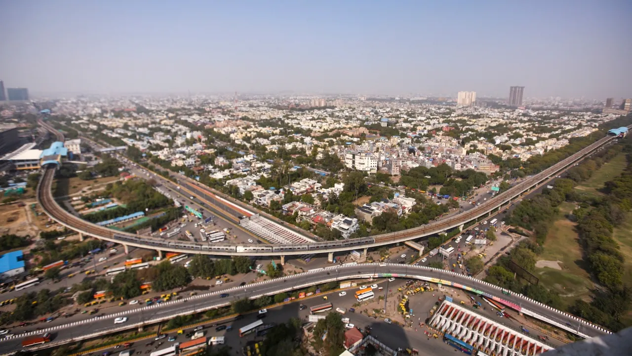 An aerial view of the city after air quality improved following rainfall at Sector 37 in Noida, Uttar Pradesh, Saturday, Jan. 24, 2026.