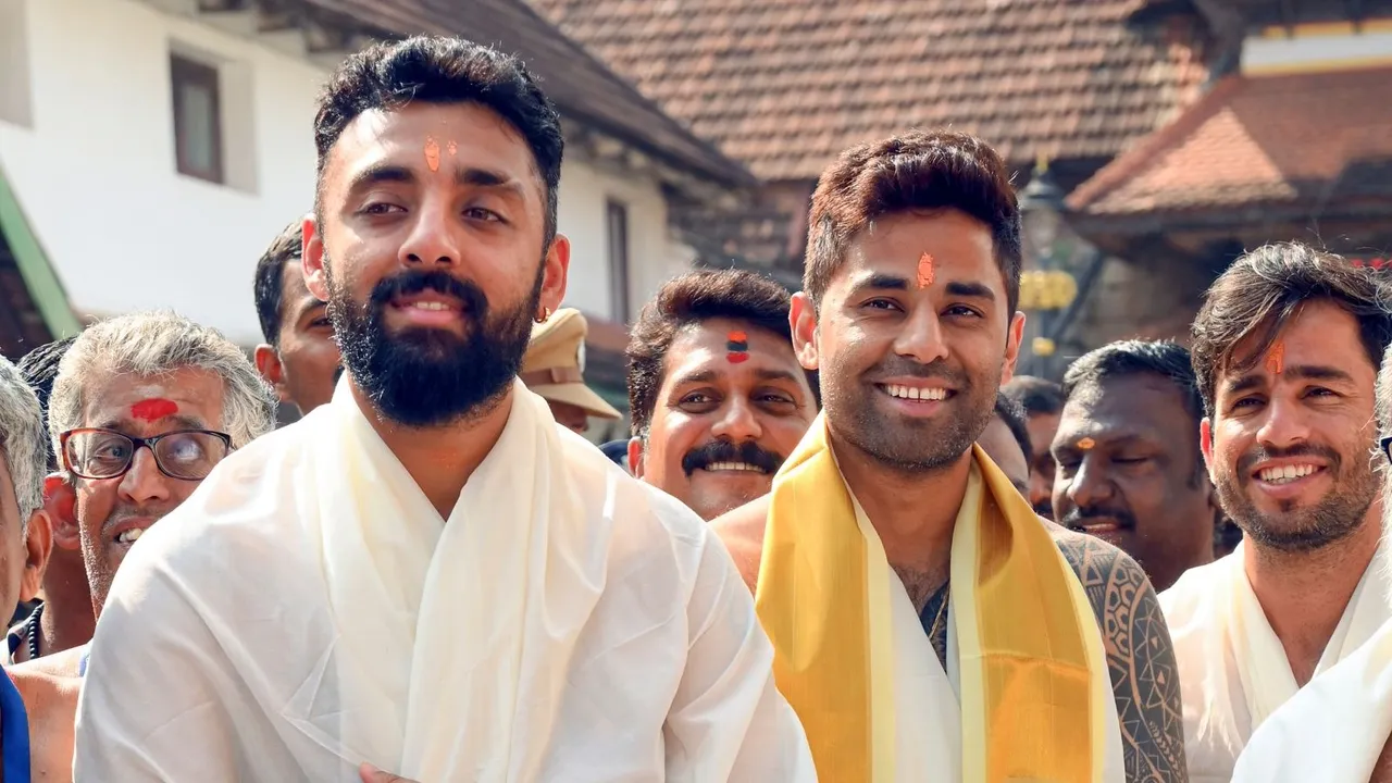 Varun Chakravarthy Suryakumar Yadav Indian cricketers at Sree Padmanabhaswamy Temple