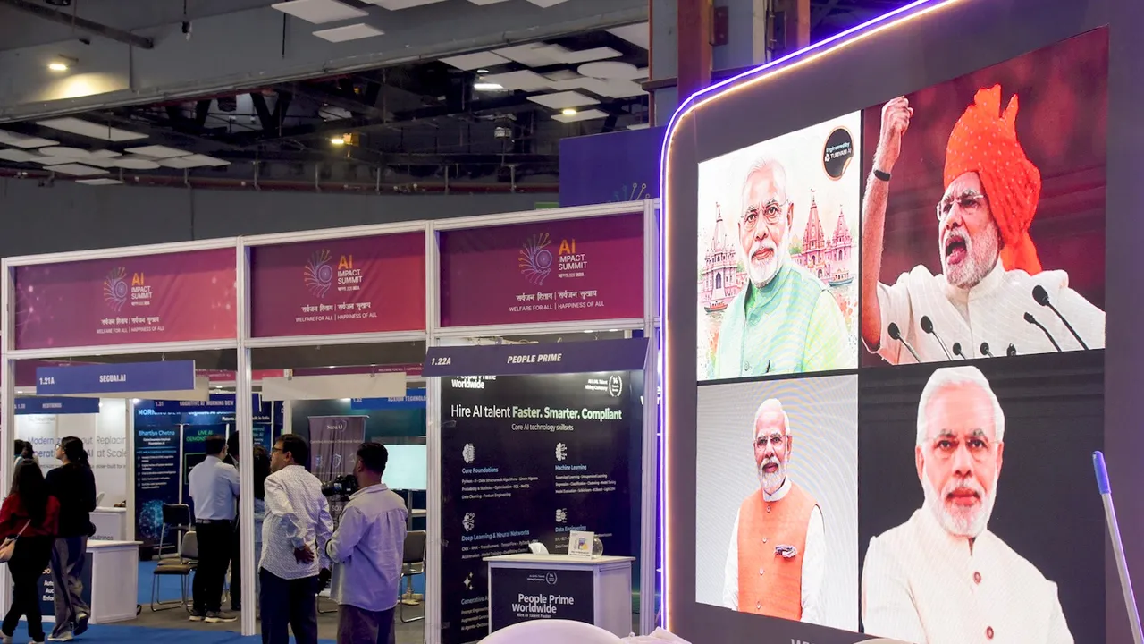 Visitors during the India AI Impact Summit 2026, at Bharat Mandapam, in New Delhi on Tuesday, Feb 17, 2026.