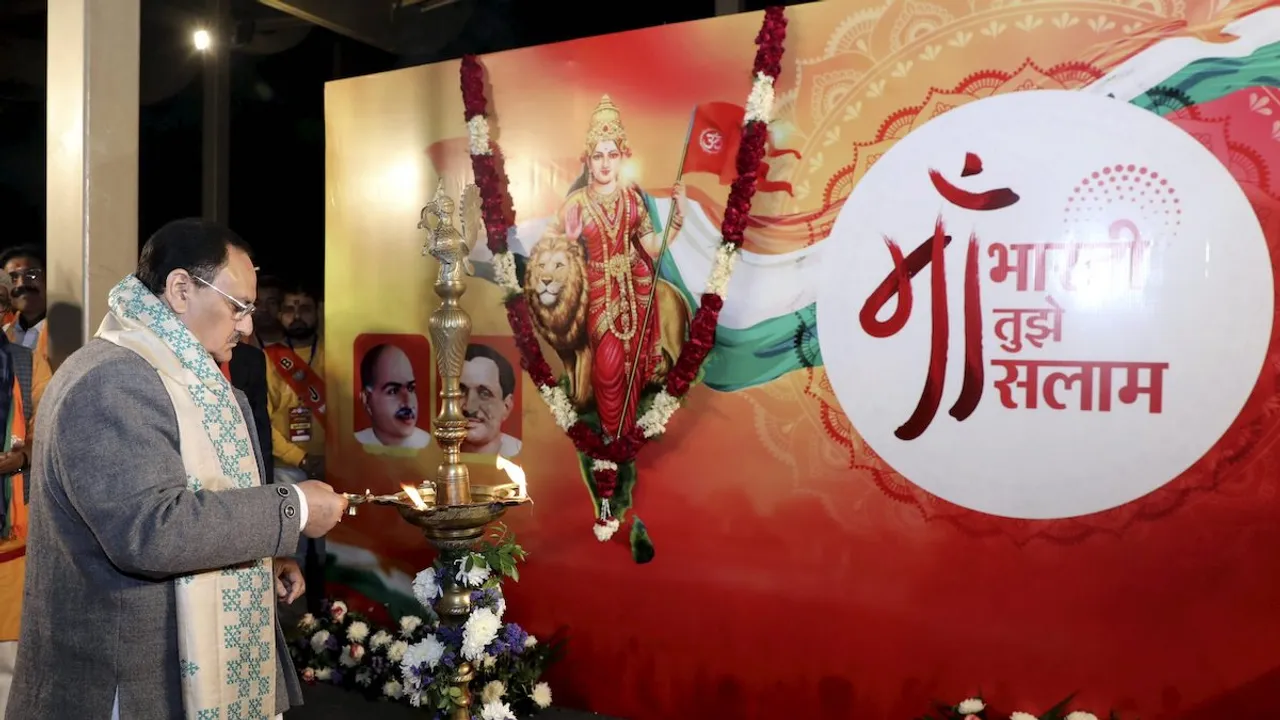 BJP National President JP Nadda during an exhibition highlighting '10 years of achievements of Modi government' at the BJP National Convention 2024, at the Bharat Mandapam, in New Delhi.