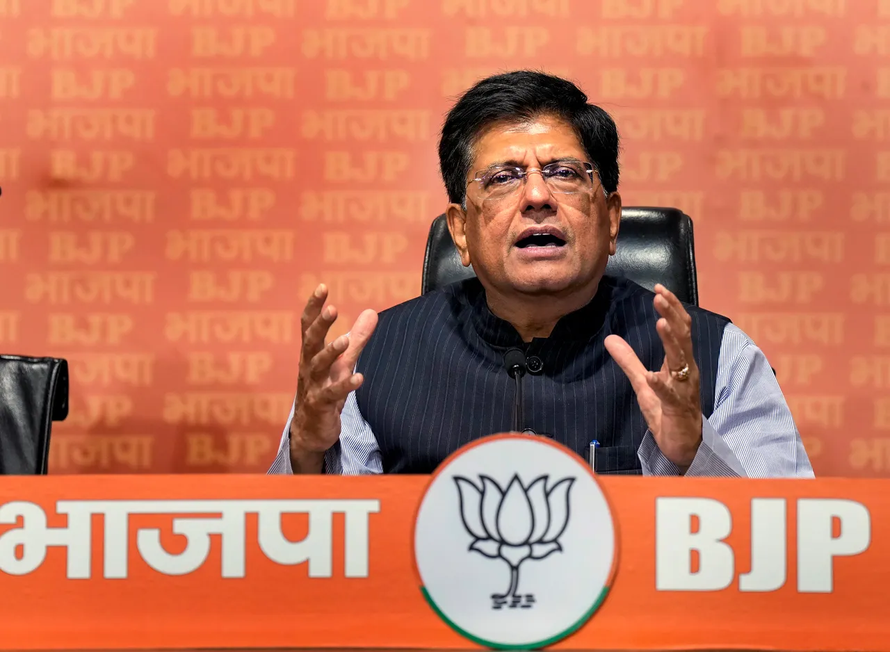 Union Minister of Commerce & Industry Piyush Goyal addresses a press conference, at BJP HQ in New Delhi
