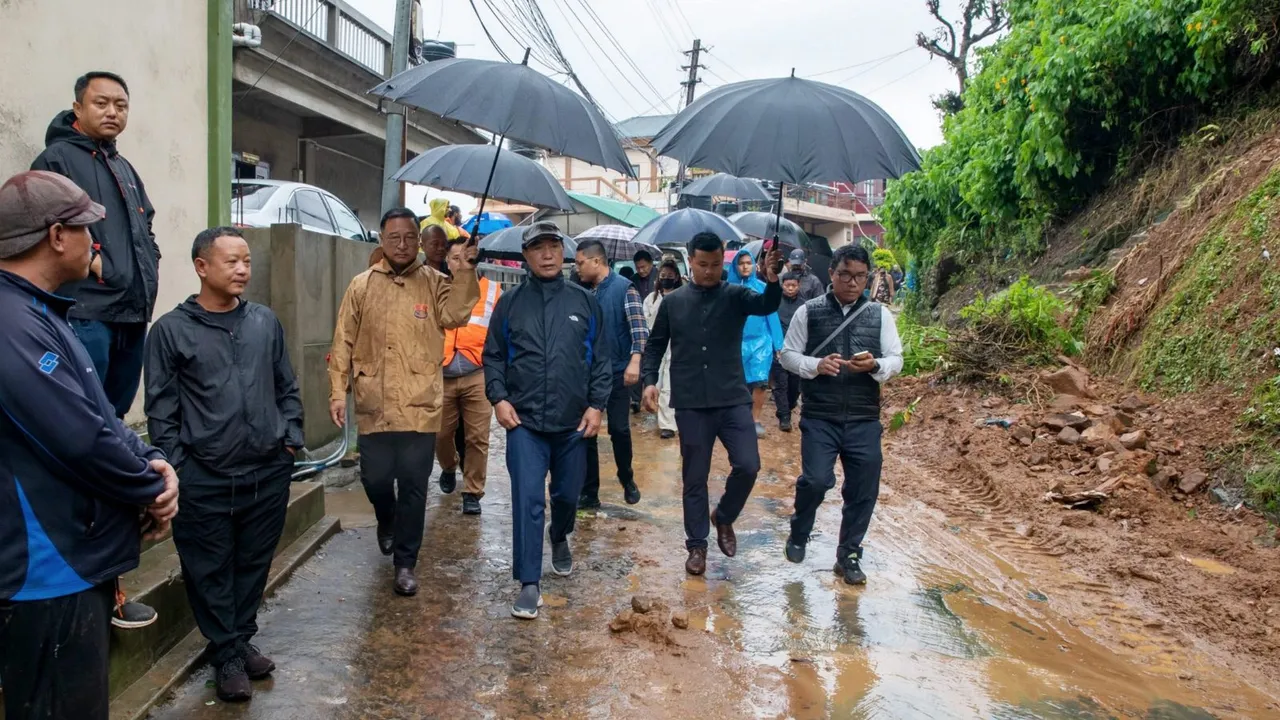 Mizoram Chief Minister Lalduhawma visits the site of a stone quarry collapse amid heavy rains in the aftermath of Cyclone Remal, in Aizawl district, Tuesday, May 28, 2024