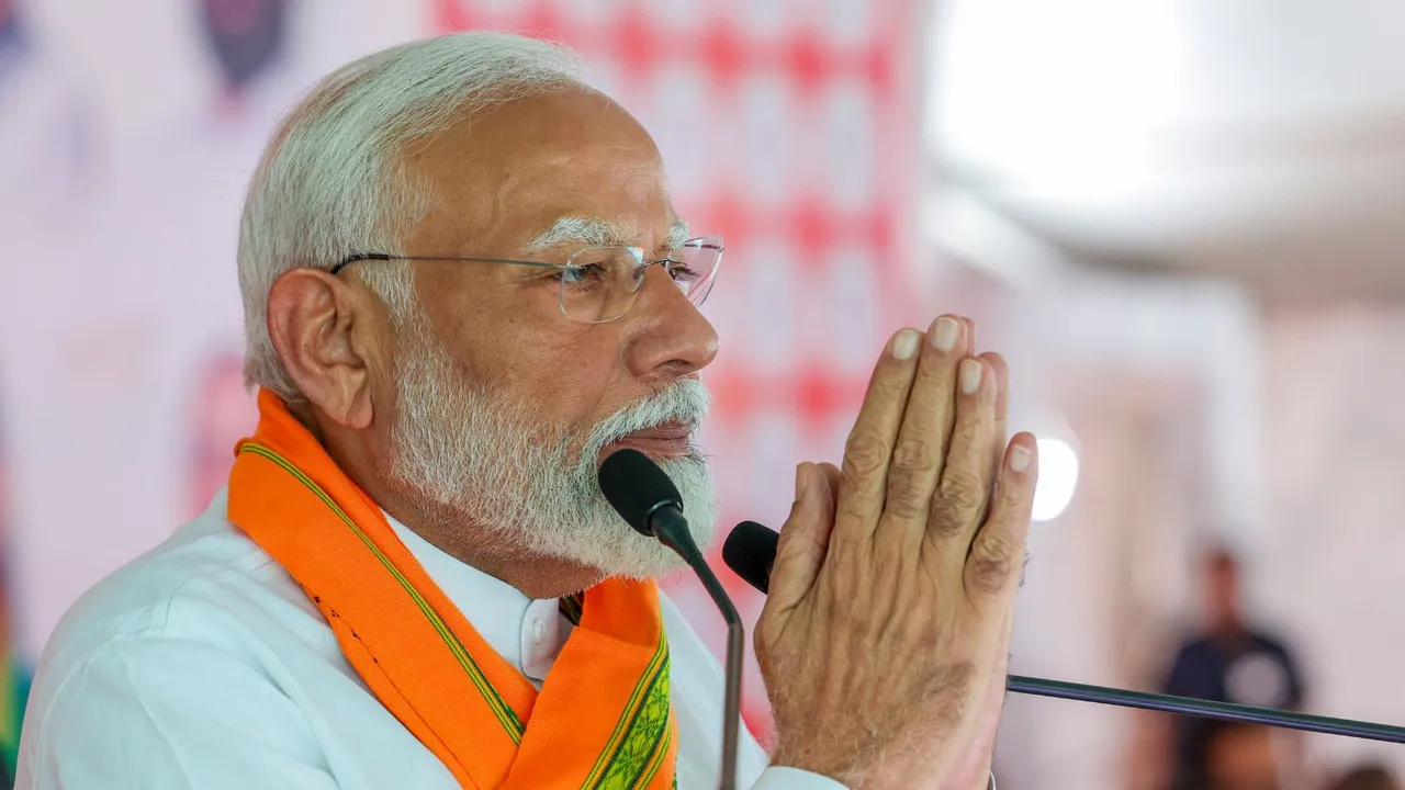 Prime Minister Narendra Modi addresses a public meeting for Lok Sabha elections, in Nandurbar, Maharashtra, Friday, May 10, 2024
