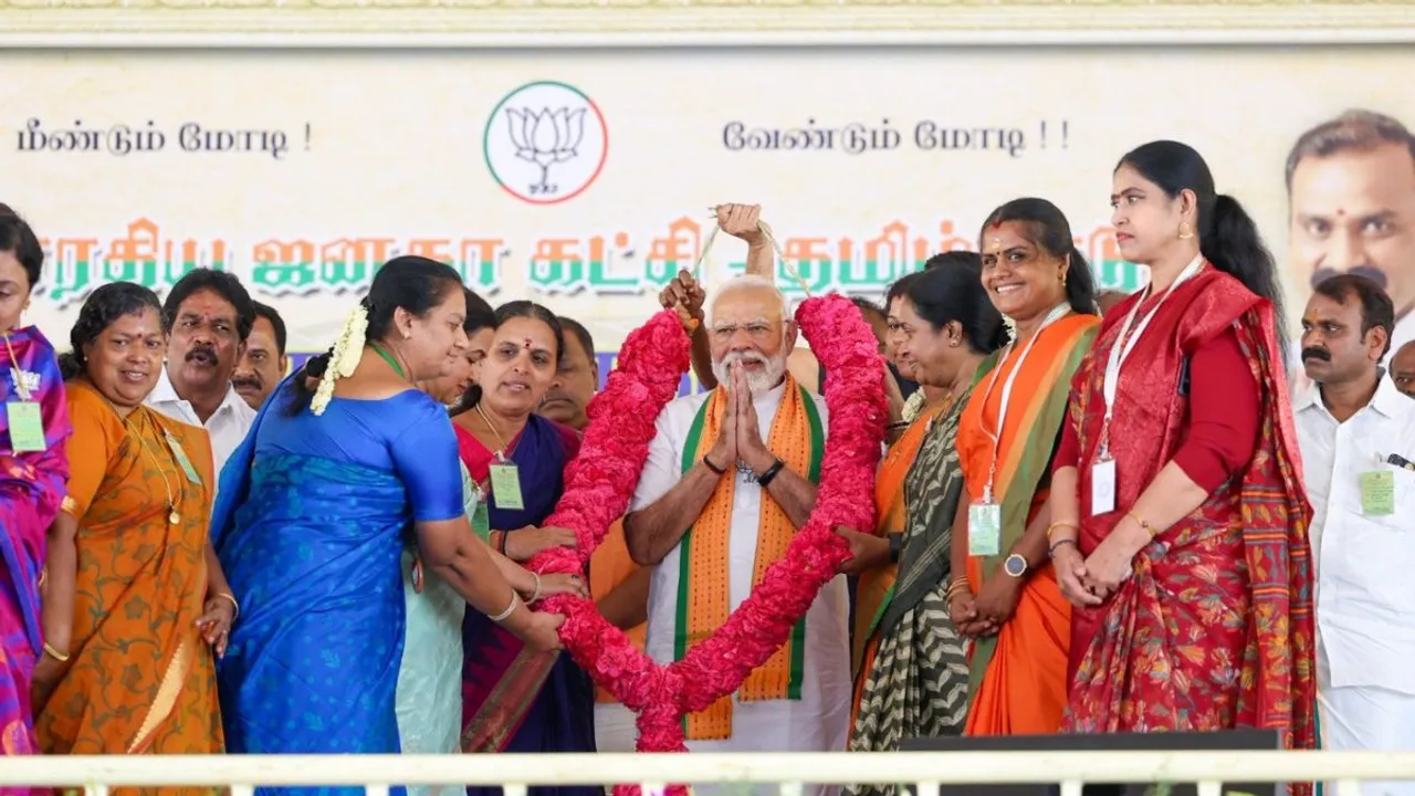 PM Narendra Modi addresses a public meeting in Kanniyakumari.